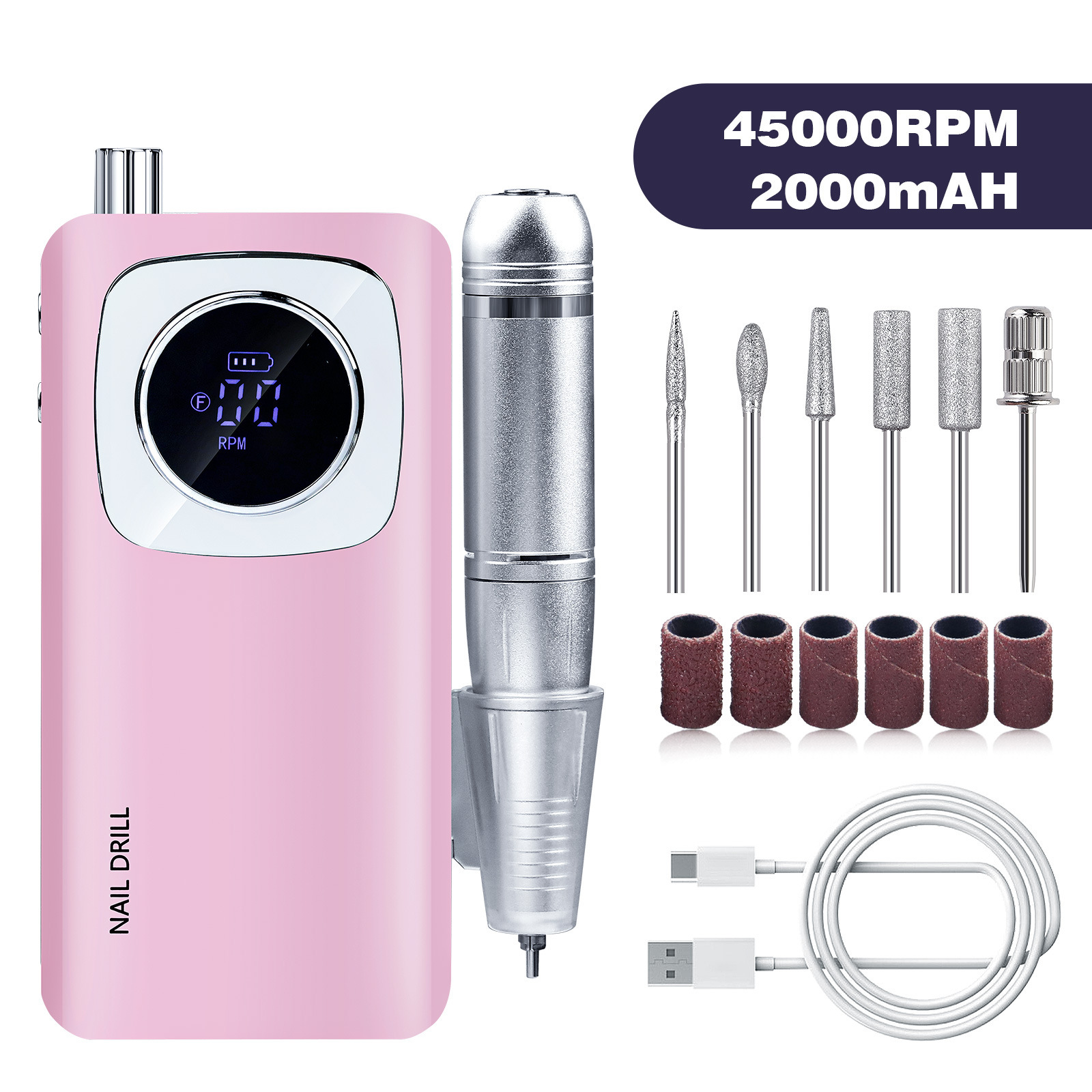 Lijadora de uñas profesional transfronteriza, descargador de uñas, lijadora V2, lijadora de uñas portátil con almacenamiento de energía de 45000 rpm