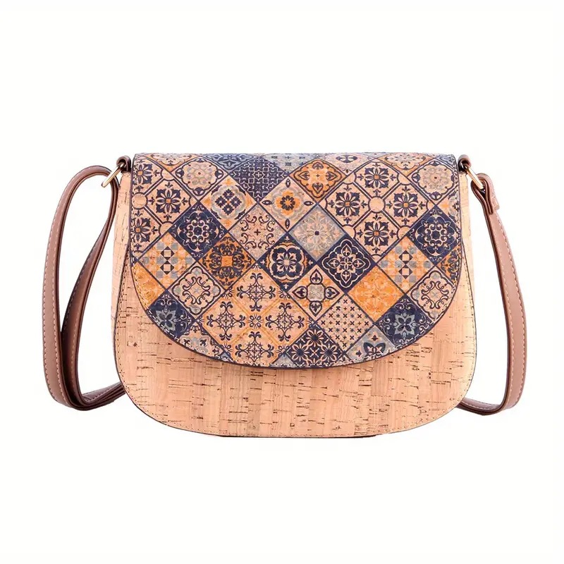2024 New Cork Print Art Flip Saddle Versatile Casual Butterfly Back Zipper Crossbody Bag_voghion.com