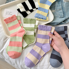 AB襪中筒寬條紋襪棉春夏款個性韓國ins潮日系百搭學生運動襪子女