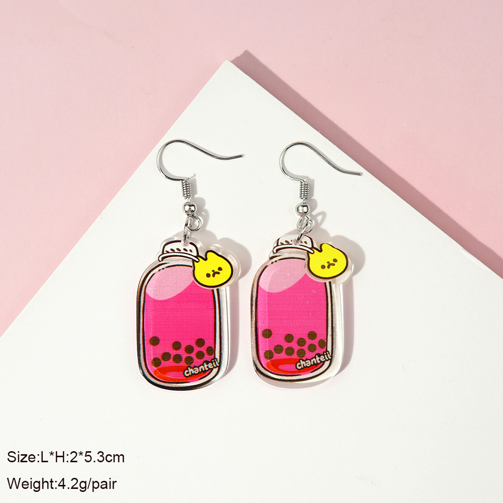 8g Weight Drop Earrings Classification 1 Pair Quantity Daily Occasion Acrylic Material Milky tea bottle, Letter, Rainbow Pattern Women'S Gender Cute Style 1 Pair Cute Milky Tea Bottle Letter Rainbow Arylic Drop Earrings 2
