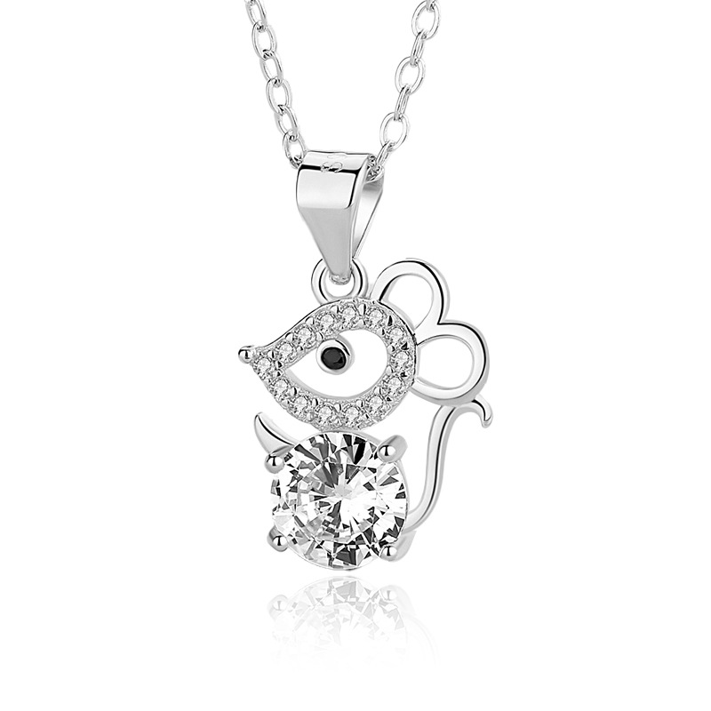 Collar de plata esterlina s925 ratón colgante de plata de ley lindo ratón de dibujos animados colgante de moda nacional Zodiaco moda femenina Cadena de clavícula