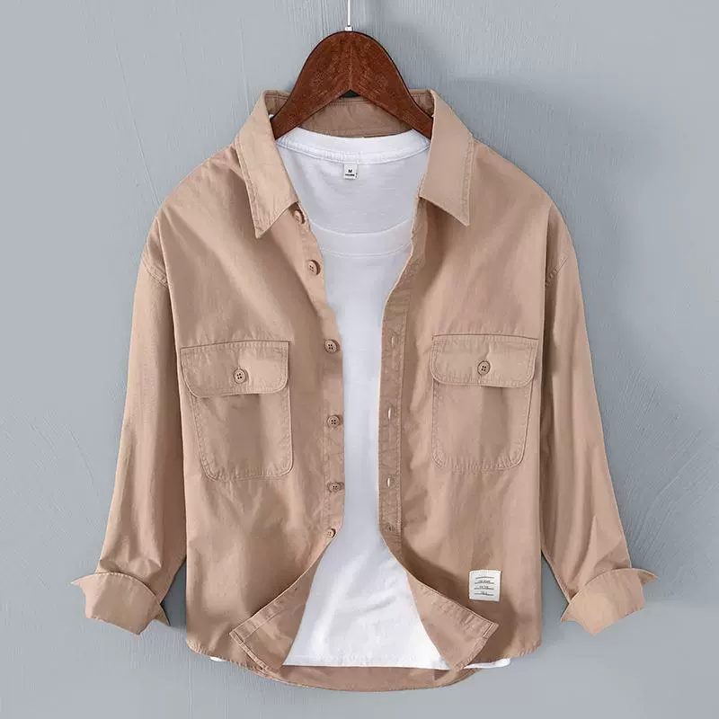 1251 1252 Японская модная индивидуальная Рабочая Рубашка, Мужская Однотонная рубашка с длинным рукавом, Мужская цельная шерсть