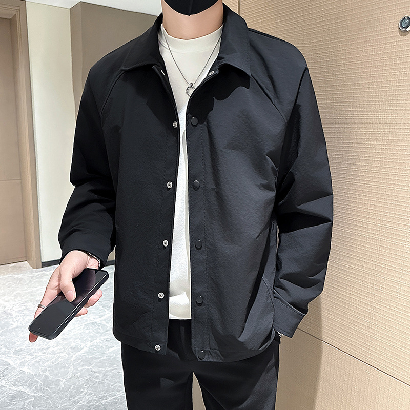 [in stock in Cang] Spring New Style Vertical Collar Jacket Casual High-end Spring Top All-match Loose Shirt Lapel