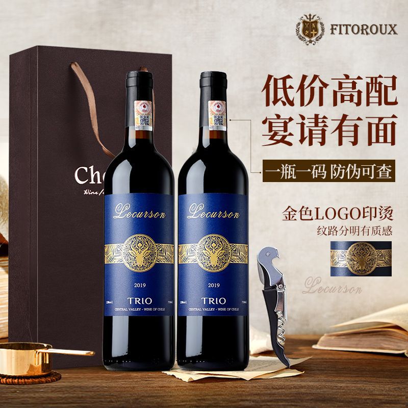 菲特瓦智利进口干红葡萄酒15度红酒双支送礼750ml原酒进口A