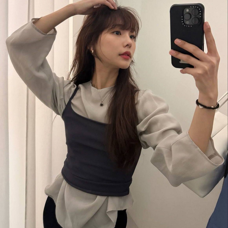 Pre-Sale 2026 Spring New Korean Designer A*Momento Design-Inspired Loose-Fit Long-Sleeve Shirt Top
