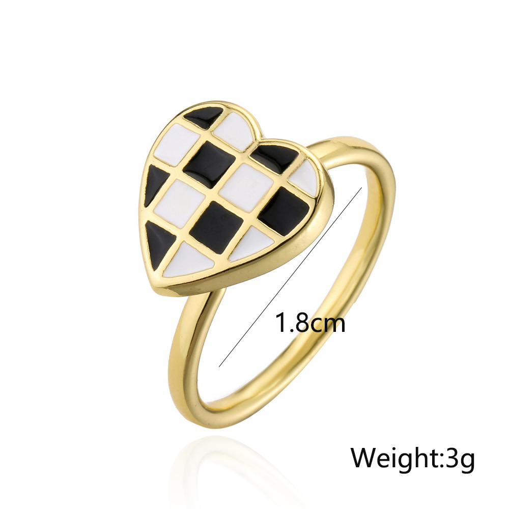 Fashion Copper Plated 18k Gold Black And White Dripping Oil Heart Open Ring Female display picture 1