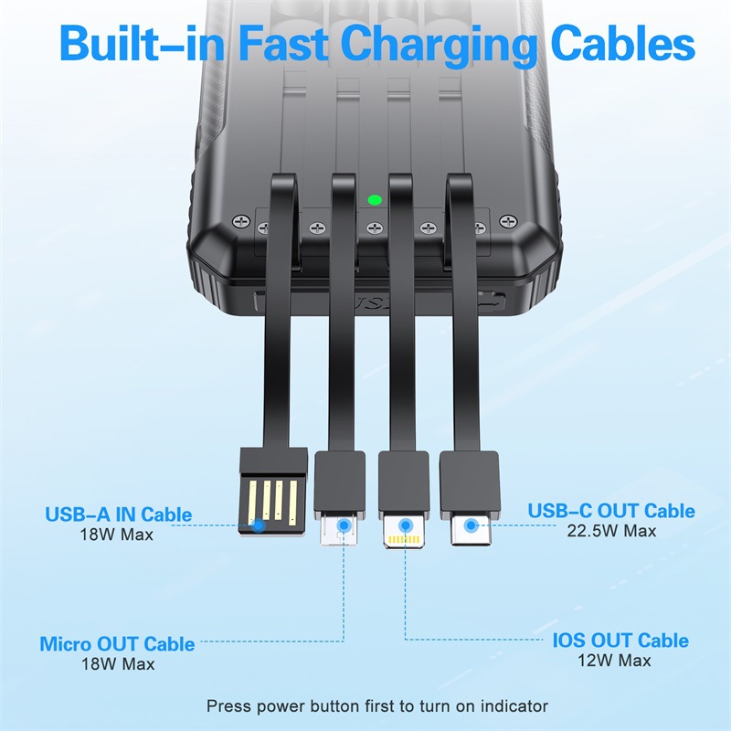3c 3c Neue Outdoor-Solarbank mit integriertem Kabel, 33800 mAh, große Kapazität, schnelles kabelloses Laden, tragbare Stromversorgung_voghion.com