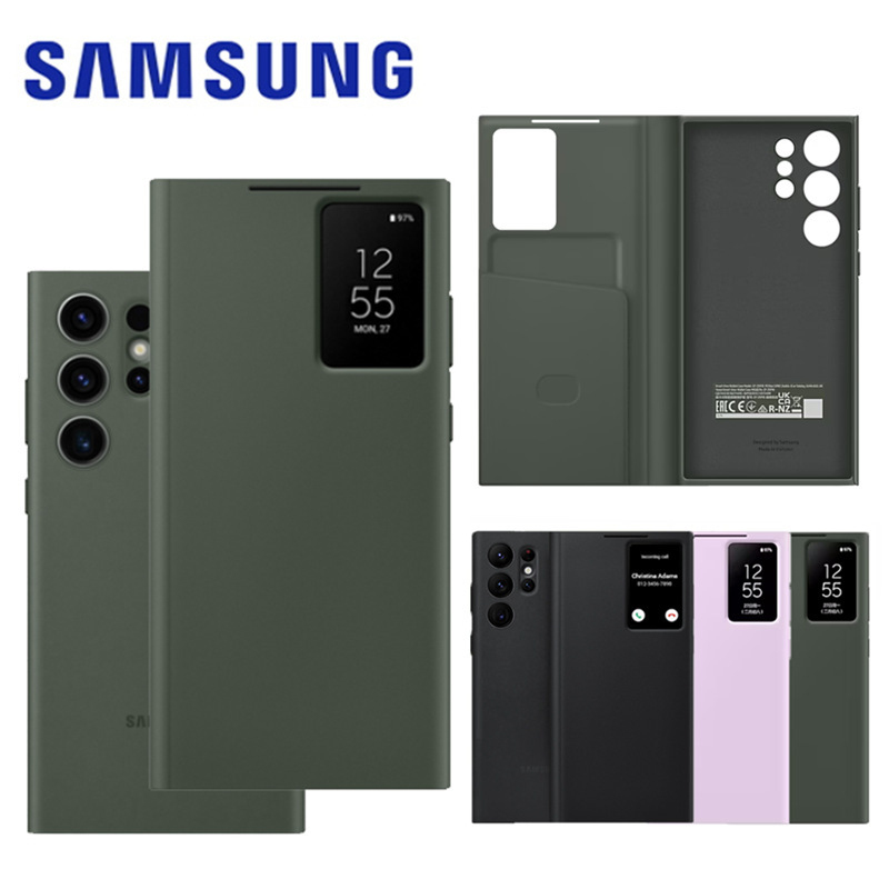 Suitable for Samsung S23Ultra Official Mobile Phone Leather Case S22+ Chip Smart Flip-Free Answer S24 Protective Case