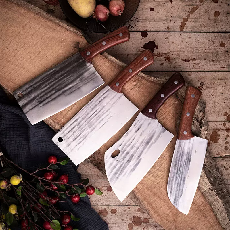 手工锻打菜刀套装家用不锈钢厨师锋利斩切刀砍骨刀切菜切肉刀批发