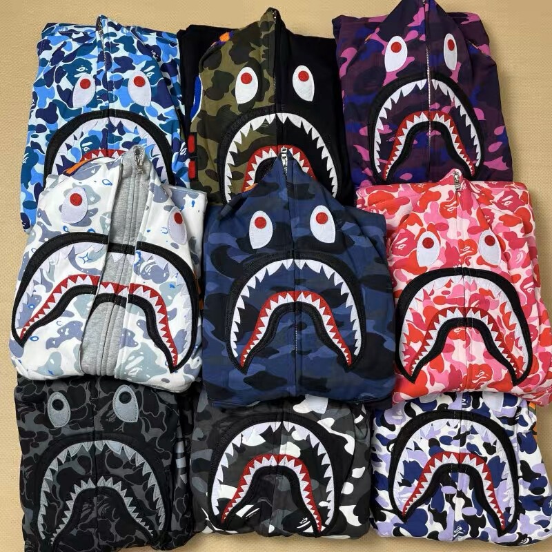 Fashionable Brand Bape Classic Shark Camouflage Hooded Sweatshirt Hip-Hop Style Loose Hooded Hoodie Jacket for Men and Women Couples Fashionable Brand Bape Classic Shark Camouflage Hooded Sweatshirt Hip-Hop Style Loose Hooded Hoodie Jacket for Men and Women Couples