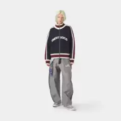 Women's Fashion Casual Zip-Up Knitted Sweater with Jacquard Letter Pattern for Fall/Winter, New Arrival