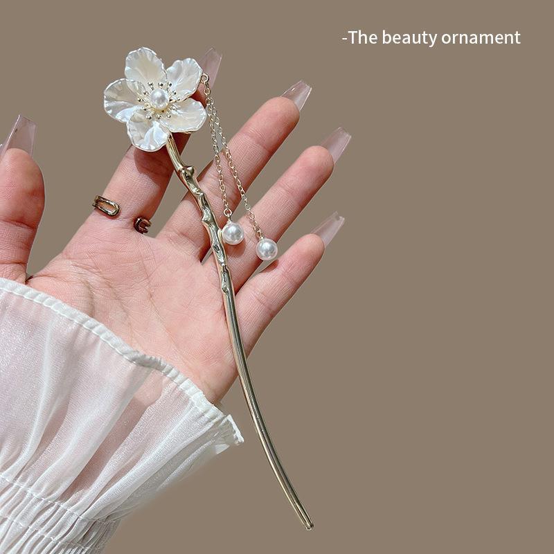 New Chinese Gardenia Metal Hairpin Female Style Ancient Style Pan Hair Hairpin Chinese Style Senior Sense Hanfu Fringe Hair Hairpin_voghion.com