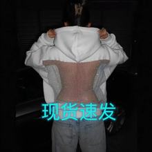 2025外贸女式连帽运动衫休闲长袖套头上衣美式镂空网纱长袖卫衣女