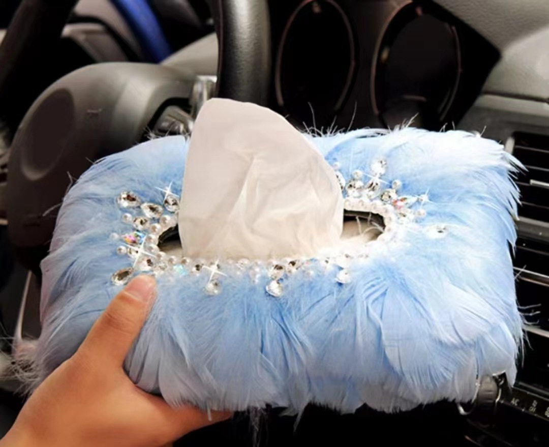 Coches con caja de automóviles creativos lindos diamantes adornos de automóviles de mujer hermosa decoración interior caja de extracción de pelo blanco