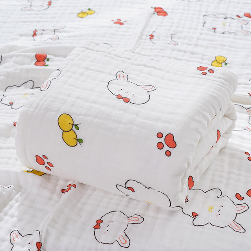 6-layer gauze pure cotton children's quilt blanket crumpled towel blanket bubble gauze bath towel cartoon print blanket 110*110 