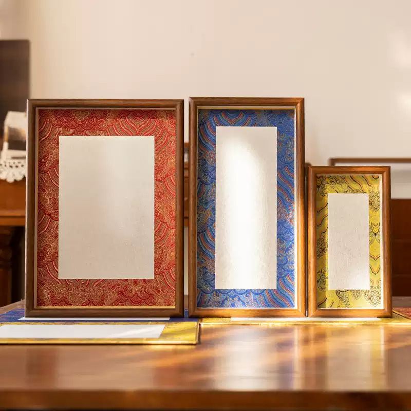Song Brocade Hard Card Calligraphy Strip Desktop Display Photo Frame Table Cultural and Creative Chinese Style Calligraphy and Painting Mounting Creative Solid Wood Photo Frame