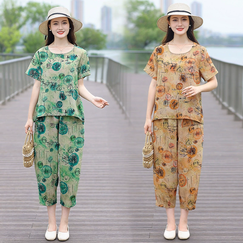 Летняя мода мама повседневный набор новая футболка с короткими рукавами