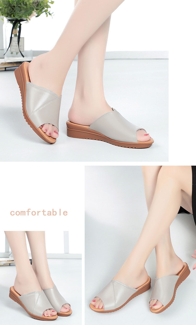 Dép sandal nữ đế bệt quai chữ V da mềm chống trượt — Xám be chi tiết 8
