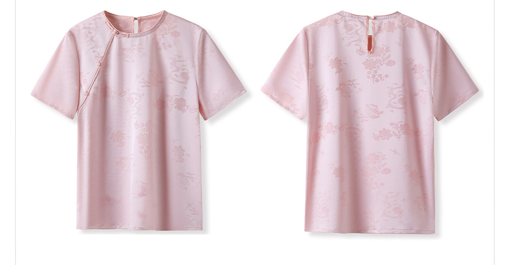 Áo thun nữ tay ngắn lụa tơ tằm jacquard trơn thiết kế đơn giản ZX M400 — Màu trắng chi tiết 41