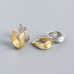 YHE0423 跨境外貿s925銀ins金屬風設計師款幾何螺旋耳扣百搭耳飾