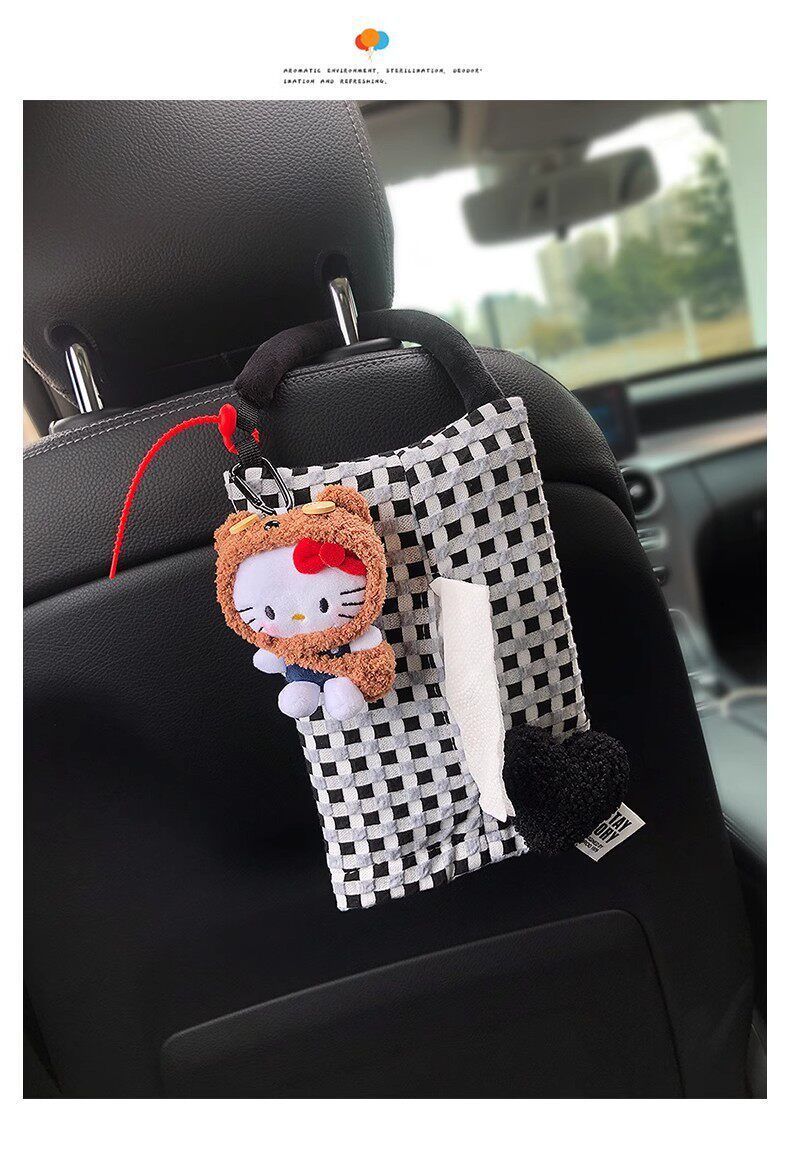 Car Tissue Box, Cute Kt Cat Tissue Box, Car Tissue Hanging Bag, In-Car Tissue Box, Gift for Girls, High-End Feel