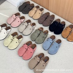 BK真牛皮コルク靴底半包高サンダルスリッパ半牽引男女同金ボケン靴無標