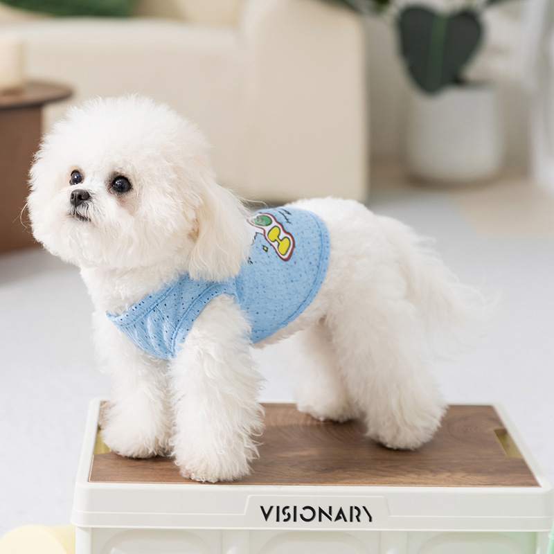 Primavera y verano perros lindos perros correa hueca impresa chaleco gatos perros pequeños y medianos peluche ropa de perro