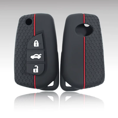 Suitable for Toyota Camry Highlander Prius car key set 4000 crown silicone all-inclusive remote control bag (Static Rod/Key Bag) - black-red-line