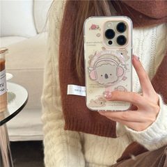 Doodle with headphones koala suitable for iPhone 15 cartoon 14 Pro Max 12 phone case Apple 13 stand 11 for women