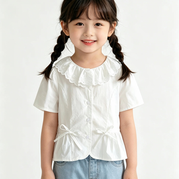 Girls summer short-sleeved cotton white shirt new children's summer…