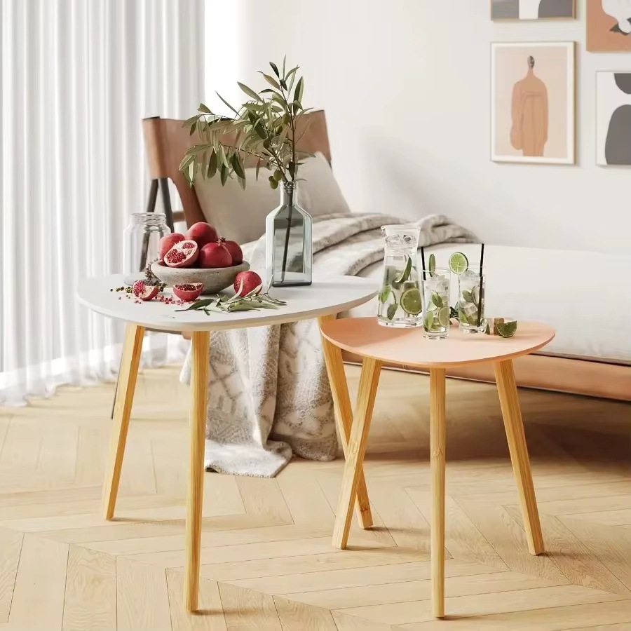 Moderno minimalista tabla de té triangular anidada de bambú set 2 mesa de café sala de estar muebles para el hogar
