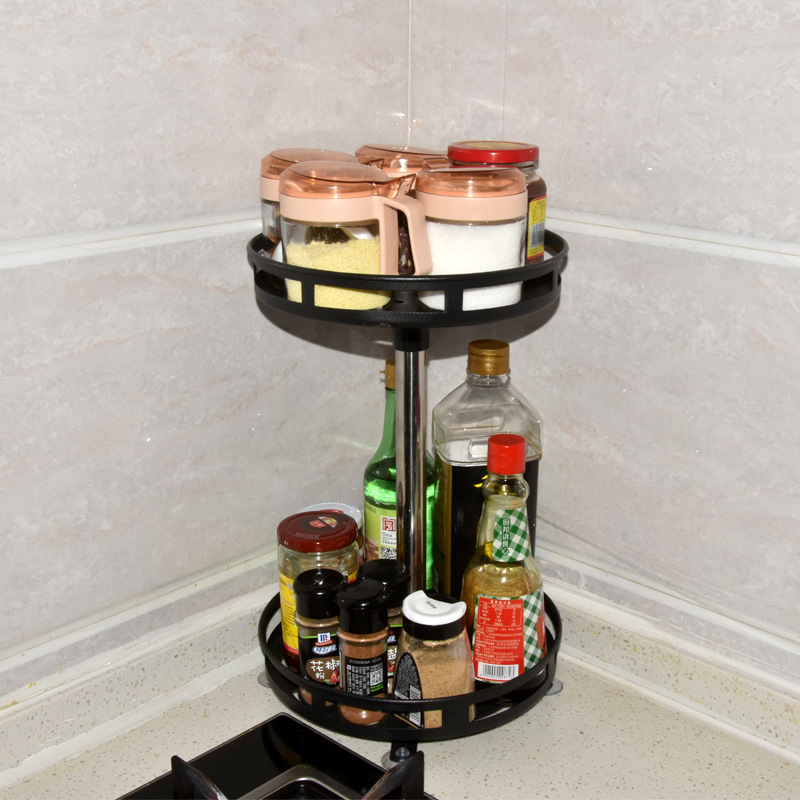 Estante de condimento giratorio multicapa diversos estante de almacenamiento estante de condimento encimera de cocina doméstica esquina aceite sal salsa vinagre estante de almacenamiento