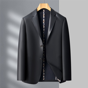 2025 New Seamless Sheepskin High-end Suit Casual Business Men's Single Leather Jacket Suit Leather Single Western Men