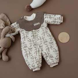 婴幼儿韩版婴儿连体衣新生儿爬服男女宝宝秋衣长袖无骨纯棉保暖潮