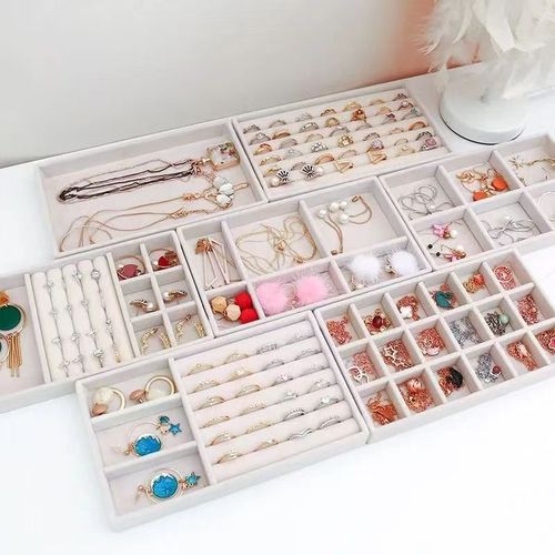 Lined Fabric Jewelry Box Drawer Organizer Jewelry Tray Home Earrings Studs Necklace Rings Hair Accessories Box