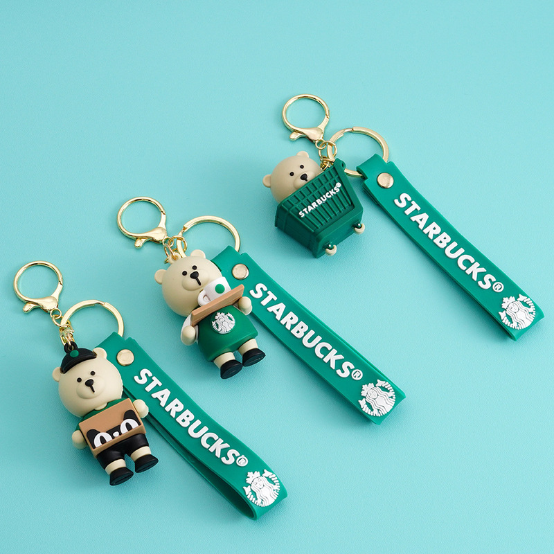 Cross-Border Creative Starbucks Milk Tea Bear Keychain Pendant Cute Bear Doll Exquisite Car Keychain Gift