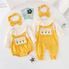 2024春季a類嬰兒連體衣新生兒包屁衣女寶寶新款長袖爬服服裝外出