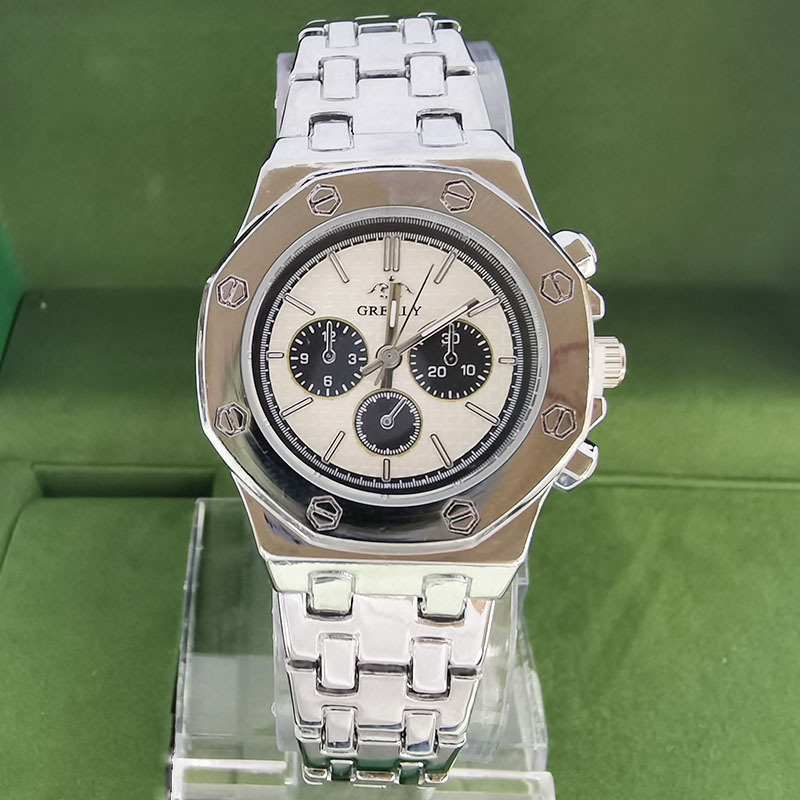 Relógio de quartzo com pulseira de aço masculino e feminino 2024, clássico, casual, três olhos, com calendário, à prova d'água, para casal_voghion.com