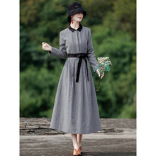 民族风棉麻连衣裙女2022秋冬新款文艺长裙显瘦气质打底裙