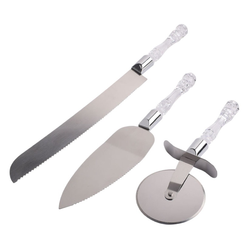 Transparent Crystal Handle Stainless Steel Celebration Wedding Cake Baking Spatula Pizza Knife Cake Knife Wheel Knife Set