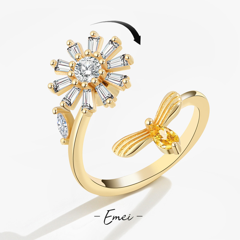 Little Daisy Rotating Bee Ring Female Gu Ailing with Fashion Opening Adjustable Flower Ring Factory Outlet