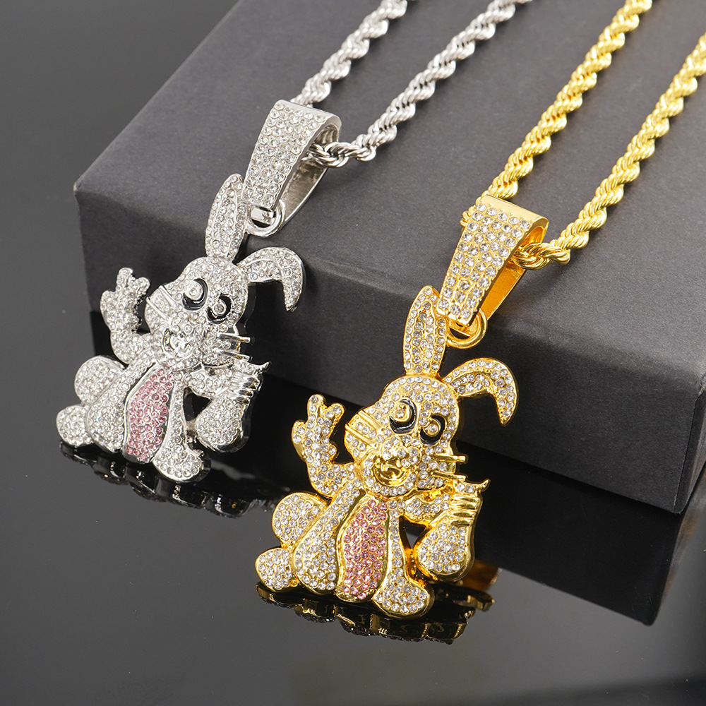 Hip-Hop estilo personalidad diamantes goteo de aceite dibujos animados colgante conejo collar cadena cubana accesorios de moda moda collar