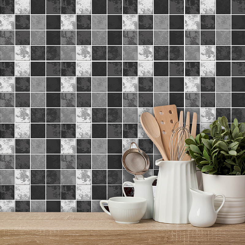 Fashion Contrast Color Black Grey Lattice Tile Wall Stickers display picture 1