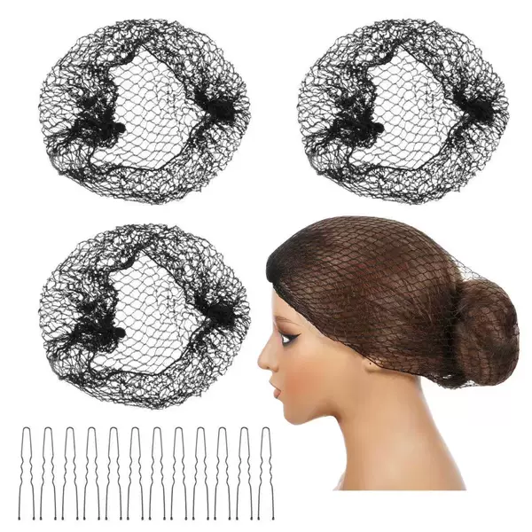 Wholesale Cross-Border Amazon Coarse Mesh Black Invisible Hair Net with U-Shaped Clip Set for Dance Updos, High Elasticity