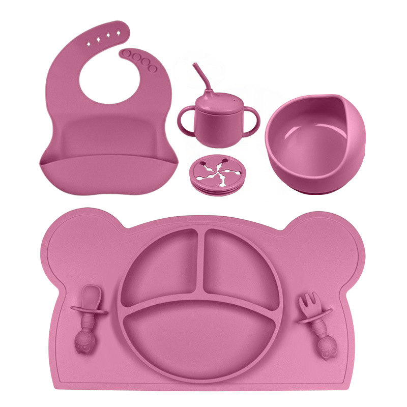 다크 핑크 8 피스 베어 플레이스 매트 올빼미 포크 스푼