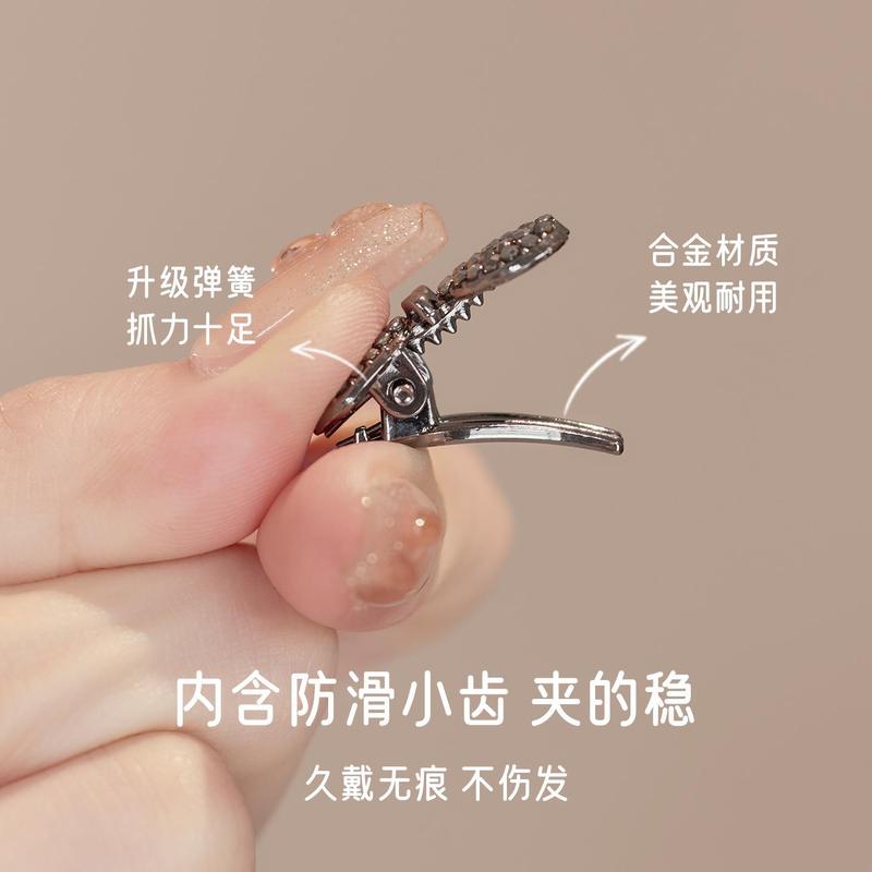 小号水钻蝴蝶结侧边鸭嘴夹子水晶发卡高级感前额碎发夹迷你刘海夹|undefined