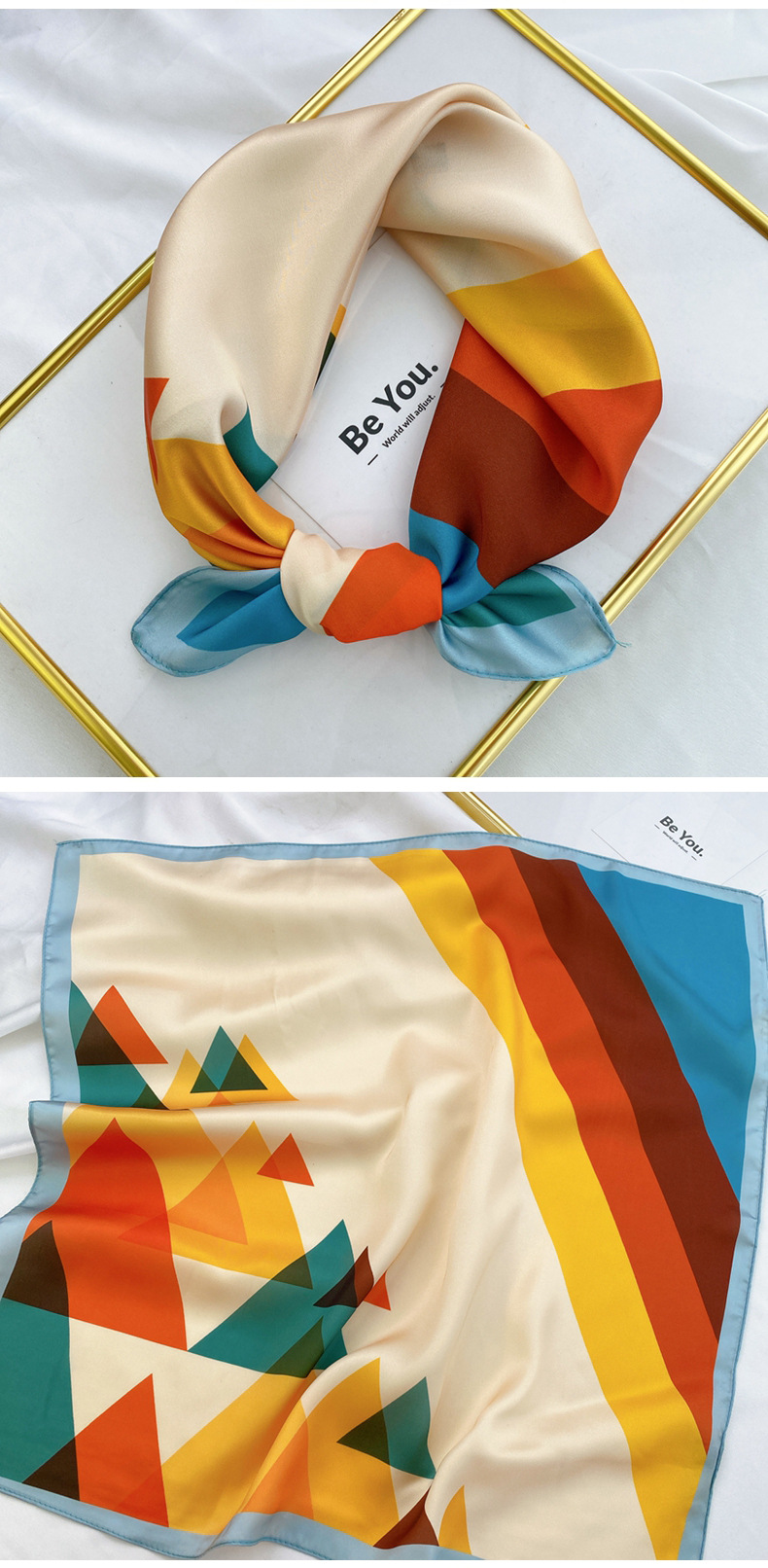 40g Weight Silk Scarf Classification Travel Occasion Unisex Gender Printing Design Sweet Style Coffee, Purple, Red, Green, Blue, Camel, Yellow Color Wholesale Fashion Contrast Color Printing Small Square Scarf 15