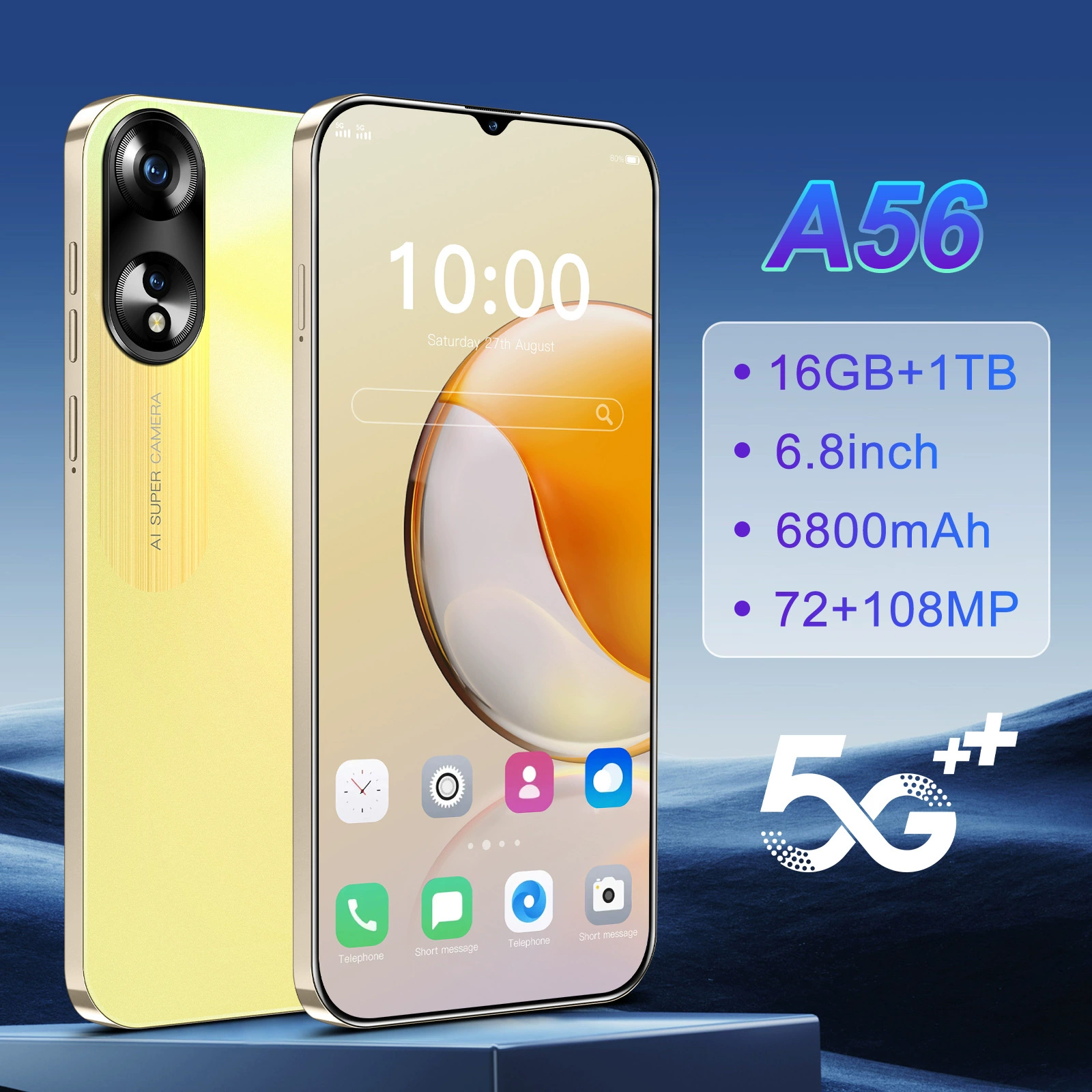 A56 умный 5G мобильный телефон 7.3 дюймов экран с дыркой посреди 16+1TB импорт источник заводская цена полный экран