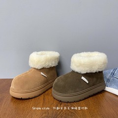 鞋扣绒毛装饰磨砂皮百搭时尚保暖加厚雪地靴2025年冬款女童小棉靴