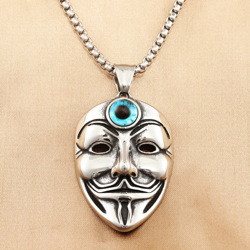 European and American Titanium Steel Face Mask Pendant, Personality Punk Retro Trend Men and Women Stainless Steel Mask Eye Pendant 2807